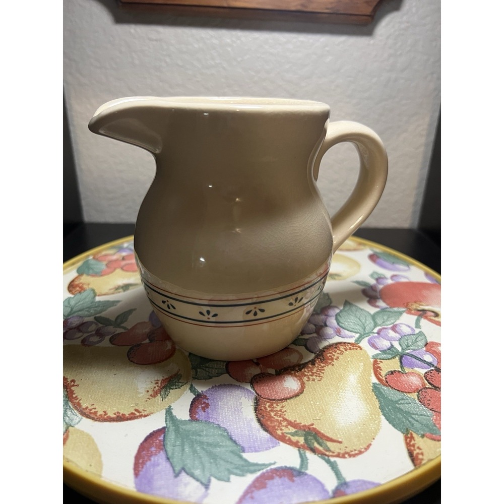 Vtg LILIAN VERNON Pitcher/Creamer Country Flowers Ceramic 4" H *NOTE GRAZING